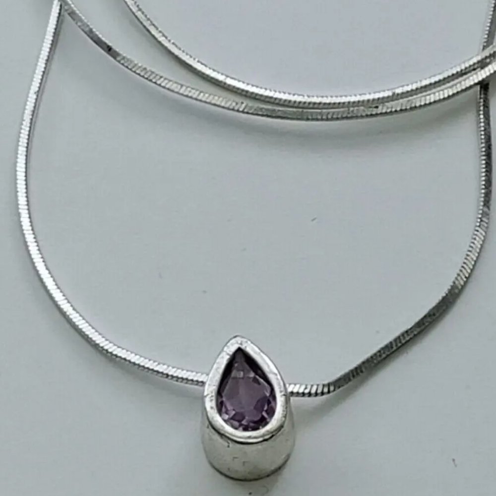 Vintage 925 Sterling Silver Amethyst Pendant Necklace 18"